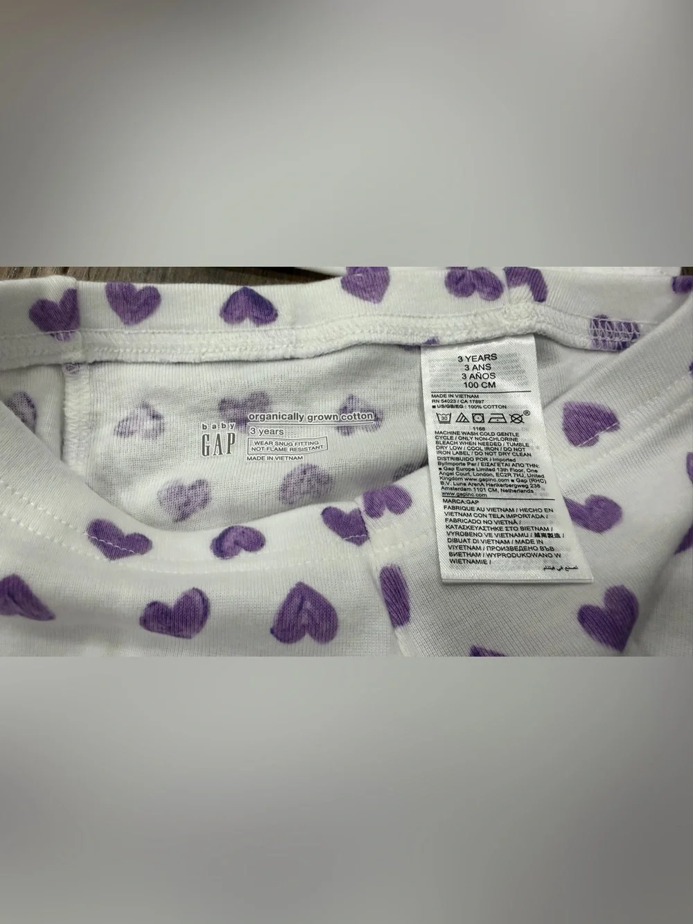 Gap Kids 2-Piece Snug Fit Cotton Knit Heart Pajamas, Purple White, Size 3T, NEW